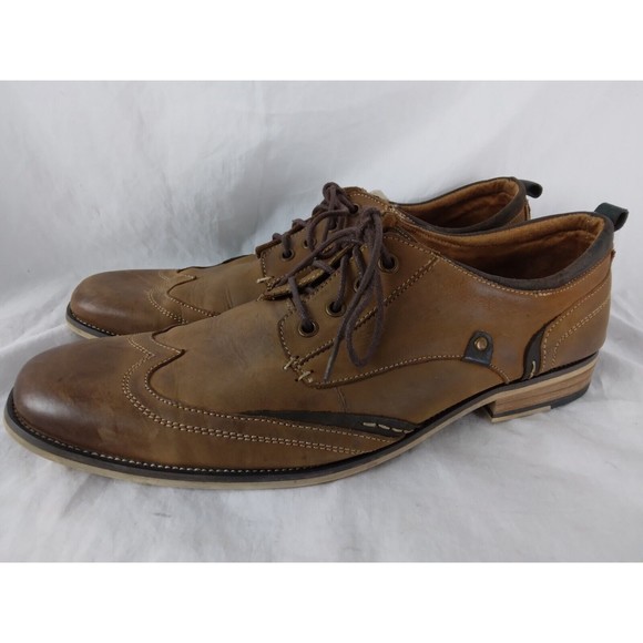 Steve Madden Jahonis Brown Distressed Leather Wingtip Derby Oxford Men Size 12 B - Picture 3 of 9